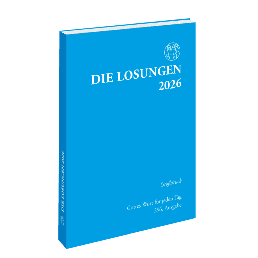 An image of the 2026 German edition of the Moravian Daily Texts. The cover is bright blue with white lettering.