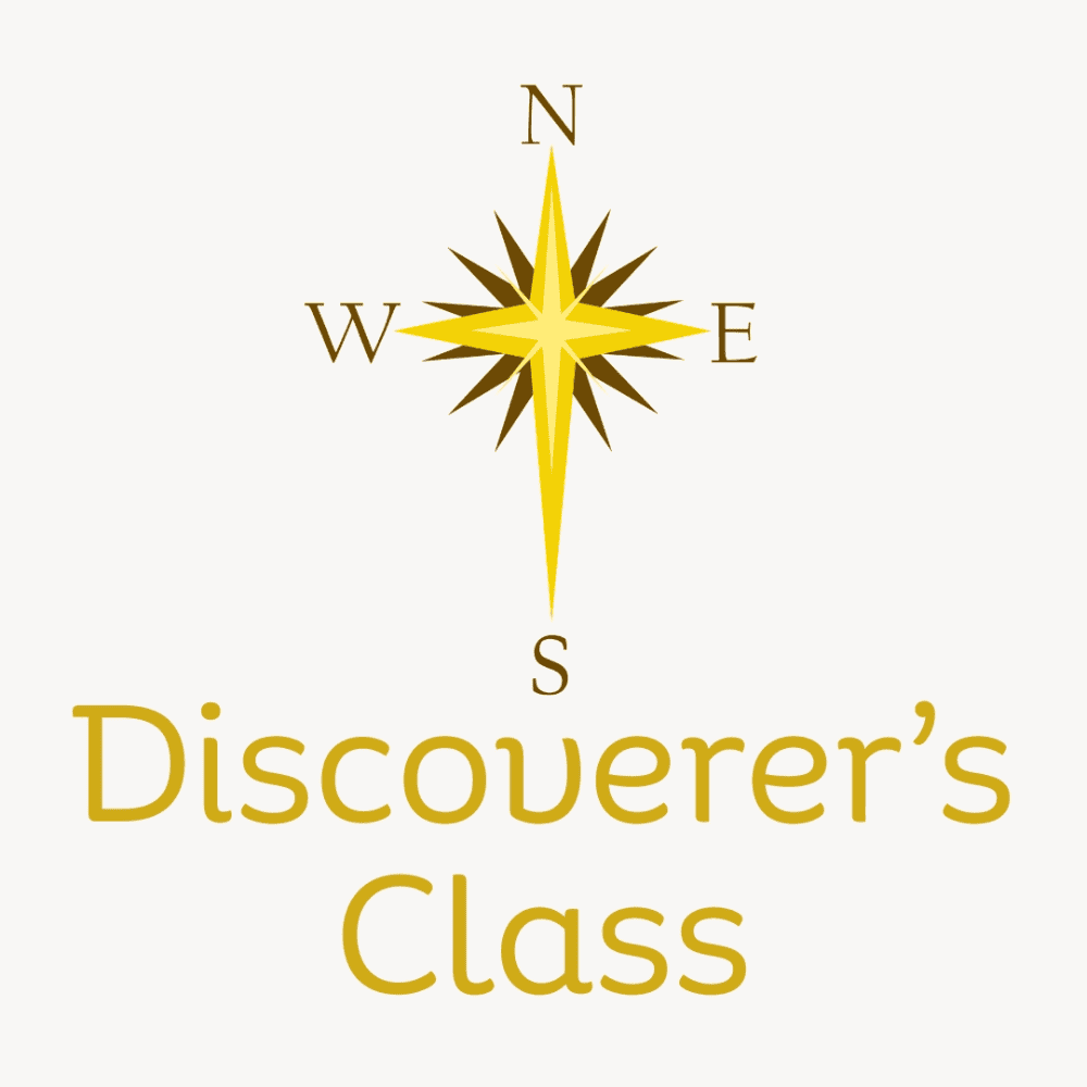 A clip-art image of a Bethlehem star as a compass, with the four main points labeled N, E, S, W and the words "Discoverer's Class" underneath.