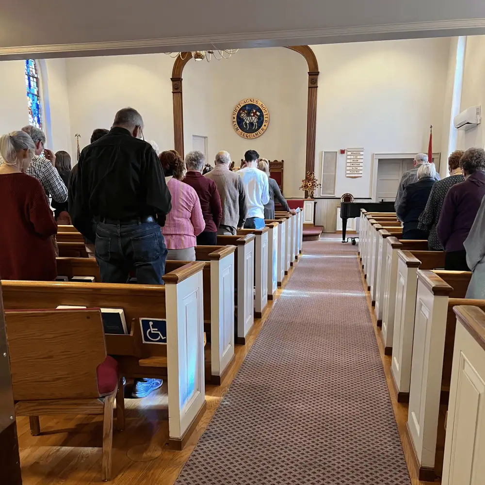 The congregation at worship in the sanctuary.