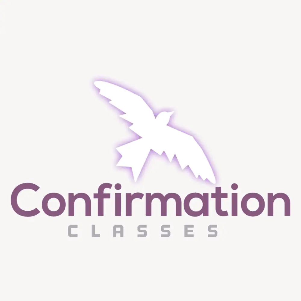 A clip-art image of a white dove outlined in lilac shadowing, with the words "Confirmation Classes" underneath in dark purple and grey.